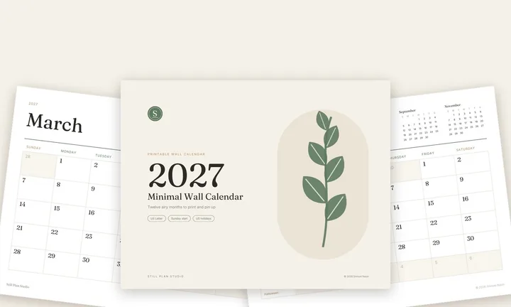 2027 Minimal Wall Calendar product preview