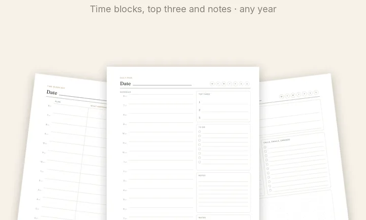 Undated Daily Planner product preview